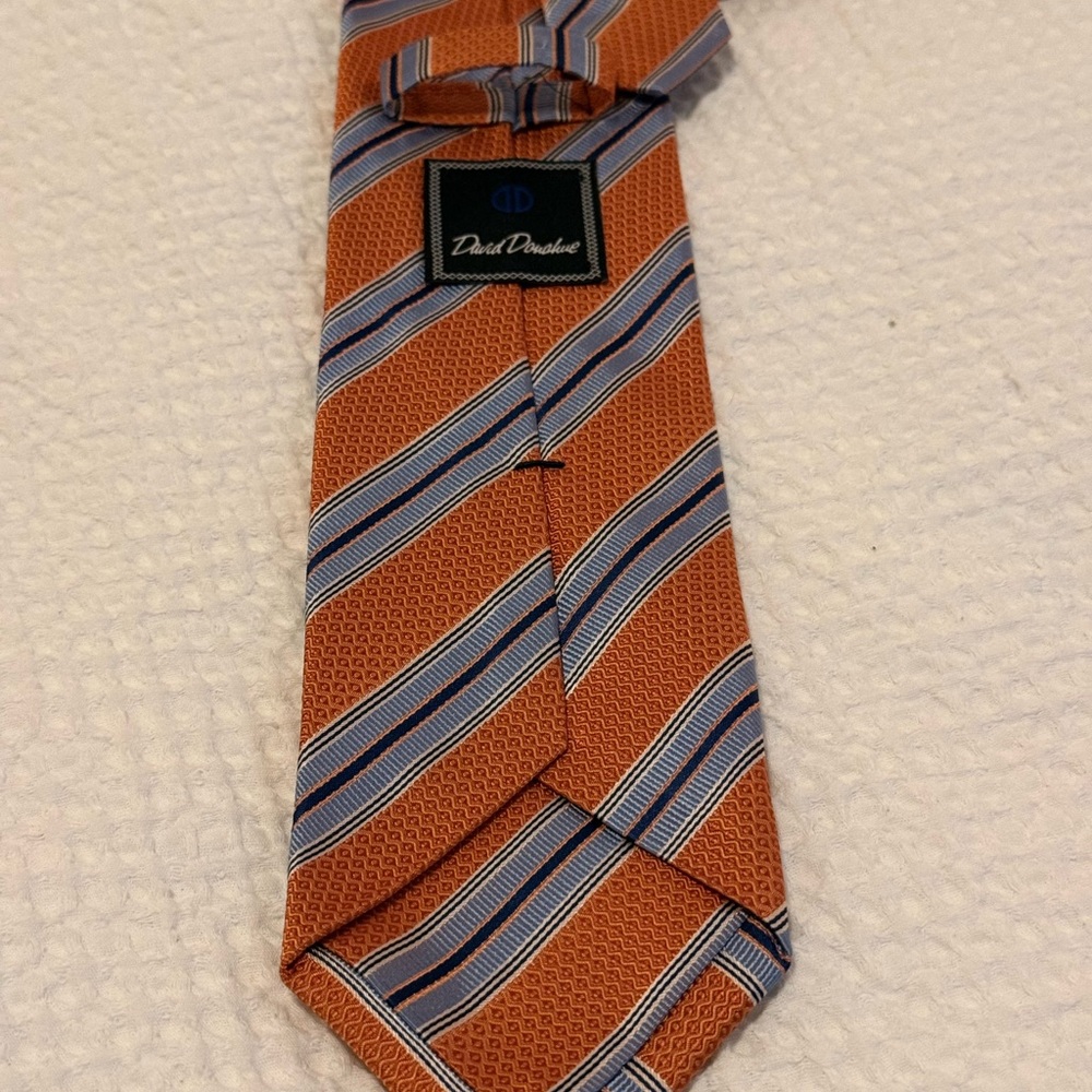 David Donahue Orange and Light Blue Striped Silk Tie - Picture 3 of 3